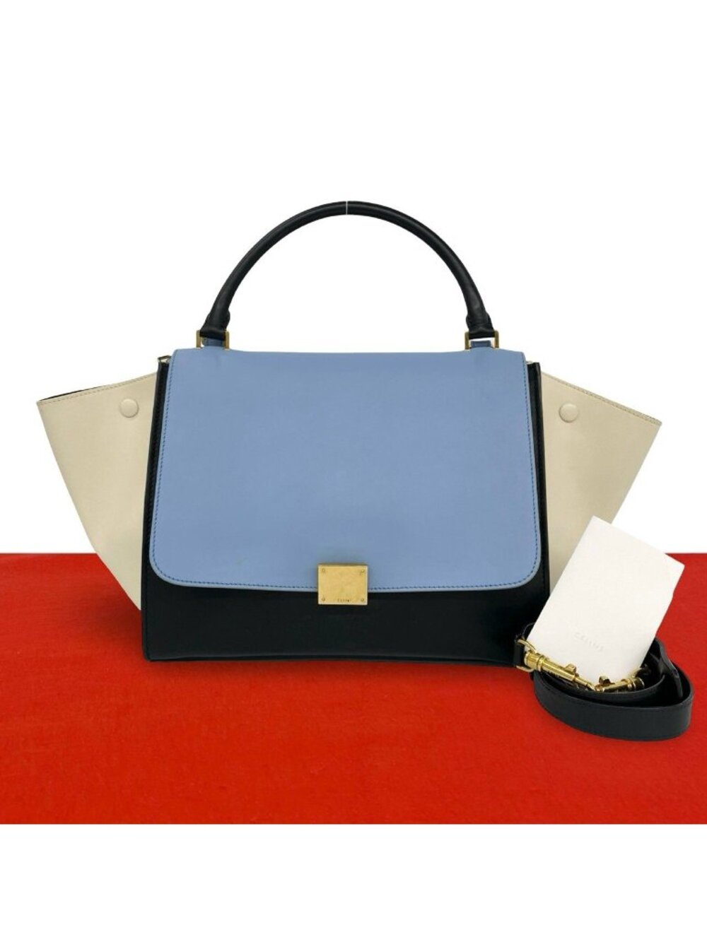 Celine Trapeze Medium Tricolor Leather 2-Way Shoulder Bag Black